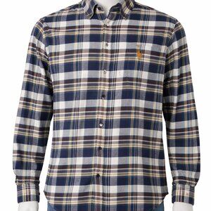 U.S. Polo Assn. Stretch Plaid Button Down Shirt XL Blue Brown Casual